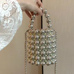 Luxo Big Pearl Bucket Bag Women CHIC Feito artesanal Bolsa de embreagem e bolsas de embreagem e bolsas para mulheres Dinne 240418