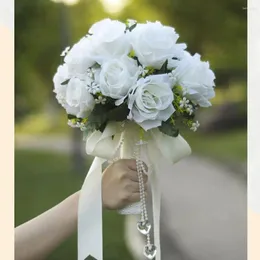 Flores decorativas Buquê de noiva de casamento Holding Flower Flower Handmade Bridesmaid Syleled Bridal Decoration