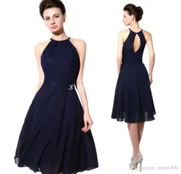 2020 Kurzpartykleider Marine Blue Spitze öffnen Sie eine Linie Chiffon Knie Länge Cocktail Prom Kleid sexy Brautjungfernkleid 5334170