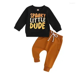 Giyim Setleri Pudcoco Bebek Bron Boy Boy Güzel Kıyafetler Klasik Uzun Kollu Hayalet Mektup Sweatshirt Üst Pantolon Set Toddler Giysileri 0-24m