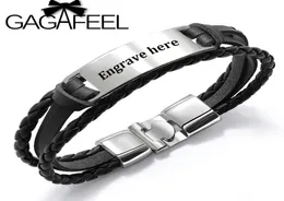 Gagafeel 4 colori Braggletti di incisione personalizzata per uomini Punk Multilayer Bracciale in acciaio inossidabile in pelle Regalo speciale per maschio266400434