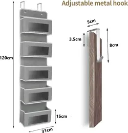 부엌을위한 5 개의 투명 창문 포켓 벽 마운트가있는 문에 매달려있는 주최자