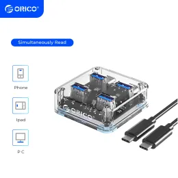 Hubs ORICO Transparent Usb C Hub 4 Port Expansion With Power Supply Interface Usb 3.2 Protocol High Speed Transmission OTG Dapter