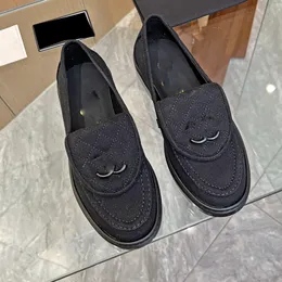 Denim Bezi Kadın Tasarımcı Elbise Ayakkabı Donanım Loafers Yuvarlak Ayak parmakları Siyah Platform Ayakkabıları Tuval Damalı Klasik Bale Daireler Katırlar Deri Dış Tabanı% 100