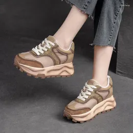 Sapatos casuais johnature outono inverno 2024 grossa sola de couro genuíno com cores mistas plataforma feminina versátil