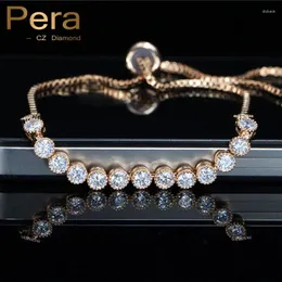 Länkarmband pera cz mode Big Round Cubic Zirconia Stone Connected Lovely Chain Friendship Party Armband smycken för kvinnor B090