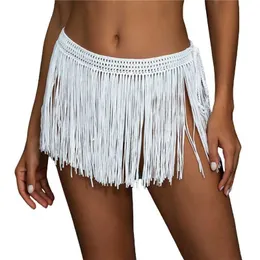 Skirts Xingqing Crochet Beach Skirt Cover Up for Women Sexy Tassels Maxi Mini Skirts Bikini Knit Summer Beach Cover-Ups Swimwear Bottom Y240420