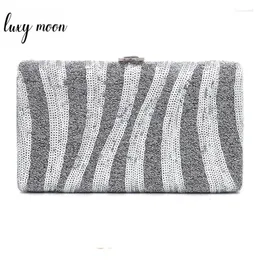 Drawstring Luxy Moon Women's Clutch Bag Silver Sequin Wedding Purse Ladies Handbag Luxury Banket Kvinnlig axel Messenger ZD1552