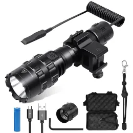 Scopes Tactical Flashlight 1600 Lumens Usb Rechargeable Torch Waterproof Hunting Light with Clip Hunting Shooting Gun Accessories
