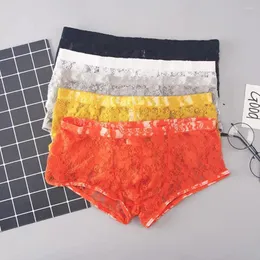 Underpants Sexy Gay Mens Lingerie Sheer Lace Boxer Shorts Rose Flowers Underwear For Men's Panties With Bulge Pouch N20