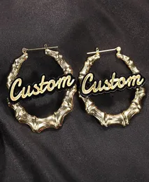 YISHOP4U Custom Name Earrings 30100mm Diameter Bamboo Style Stainless Steel Customized Earring for Women Gift Hiphop Jewelry1405511