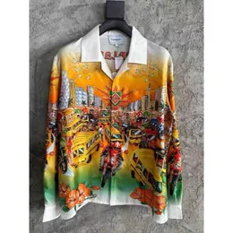 Nowy projektant Casablanca Silk Casual Shirt Street Motorcylie Drukuj cienki sekcja Lapel Casual Loose Hawaiian Beach Mężczyźni i kobiety jedwabne koszulę z długimi rękawem Top Casablanc