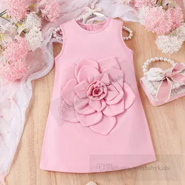 Bambini stereo fiore applique abiti adorabili ragazze abiti da principessa rosa principessa estate abbigliamento festa di compleanno z7799