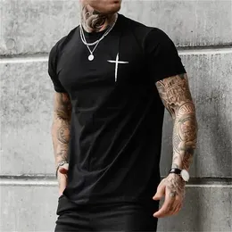 Cross 3D Mens Mens Tshirt Tops Fashion Tops Tee Short Sleeve Oneck Eversive T Shirt Simple Disual Street Clothing 240408