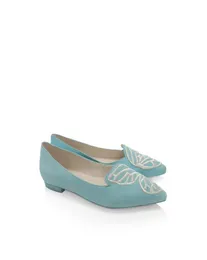Fashion 2019 Ladies Sheepskin Suede Sapatos pontiagudos Saltos baixos Ornamentos de borboleta sólidos Sophia Webster Shoes8146056