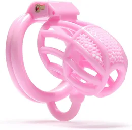 CAGA CAGA MAIL Aeração masculina Penis Cage Honeycomb Dispositivos de castidade para homens gaiola de gabinete com 4 anel de pênis enganchado adulto margem de margem de cativeiro brinquedos sexuais (grande, rosa)