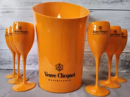 Popüler Veuve Clicquot Turuncu Akrilik Magnum Şampanya Buz Kovası 15 "6 flütle yeni