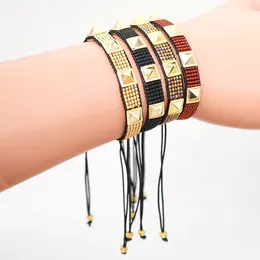 Charm Bracelets Rttooas Mostacilla MIYUKI Bracelet Men Gold Rivets Cuff Handmade Woven Adjustable Tether Female Jewelry 2024