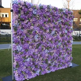 Dekorative Blumen 8x8ft Purpur 5d Rosenblumwand mit Stoff, die künstliche Hortensie Arrangement für die Hochzeitskulisse aufgerollt sind