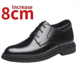 Dress Shoes Men's Autumn Winter Cowhide Short Plush Height Increase 8cm Business Formal Derby Shoe British Wedding For Men