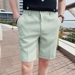 Plus Size 38-28 Summer Waffle Solid Shorts Men Koreańska długość kolana Slim Fit Scal Office Kombinets Streetwear 240415