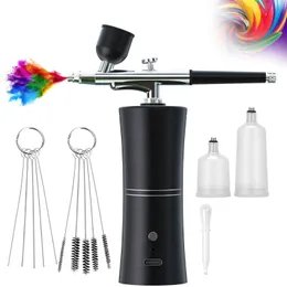 Drahtloser Airbrush mit Kompressor wiederaufladbares Kit Airbrush Sprühpistole für Gesicht Schönheit Nagelkunst Tattoo Craft Cake Paint 240408