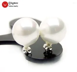 Stud Earrings Qingmos Trendy Sea Shell Pearl Earring For Women With 16mm Round White Jewelry Arete Ear736