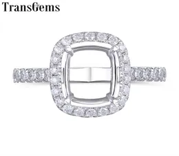 TransGems 14K Weißgold -Halo -Ring -Ring -Halbmontage ohne 79 -mm -Edelstein -Edelstein, aber mit Moissanit -Akzenten maßgeschneiderter Ring Y15380976