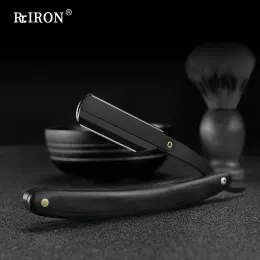 Shavers RIRON Hot Sale Black Wood Handle Shaving Razor Professional Straight Edge Stainless Steel Beard Shaver Gift For Men