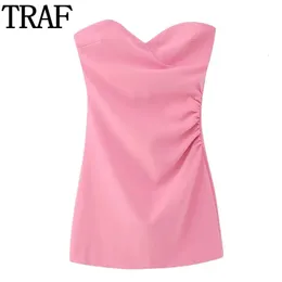 TRAF Pembe Korse Bodycon Elbise Kadın Kapalı Kadınlar İçin Kısa Elbiseler Yaz Sırtsız Seksi Mini Elbise Straplez Balo Elbiseleri 240410