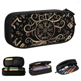 Kosmetiska väskor Vegvisir Tree of Life Yggdrasil and Runes Pencil Case Viking Pen Box Bag Kids Big Capacity Office dragkedja