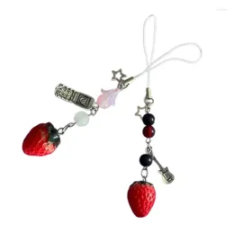 Keychains handgefertigte Erdbeerschlüsselketten -Fruchtthema Keyring Phone Lanyard Bag Schmuck 634d