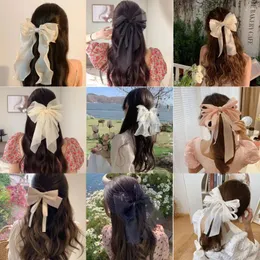 Clipes de cabelo Big Organza Mesh fita arco fita de mola de gancho de cabelo Acessórios do suporte do pino clipe para mulheres ornamentos chapéus