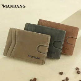 Clips Manbang RFID Blocking Slim Bifold Genuine Leather Minimalist Front Pocket Wallets for Men with Money Clip Thin Mens