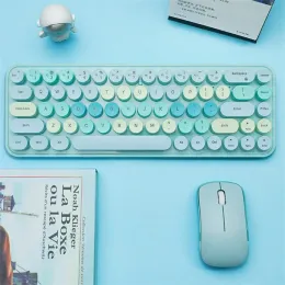 مجموعات مجموعات مختلطة Mini Wireless 2.4g لوحة مفاتيح USB مجموعة الفأر مستديرة keycap multicolour لطيف 68 مفاتيح لوحة مفاتيح اللوحة اللوحة اللاسلكية مشط