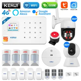 コントロールKERUI GSMアラームシステム4Gセントラルアラームスマートライフアプリペットフレンドリーモーションセンサー検出器リモートコントロールキット