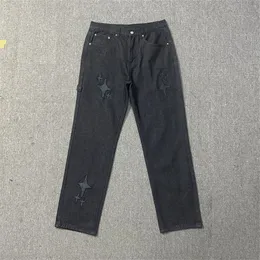 Męskie dżinsy designerskie spodnie American Tide haftowane dżinsy High Street Hip-hop luźne luźne proste mężczyźni modele modele modele