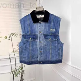 Kadın Yelekler Tasarımcısı Erken Bahar Yeni Miu Nanyou Gaoding Kore Edition Moda çok yönlü kadife yaka, yaş azaltan denim tank üst yelek yoln