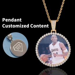 Necklaces Hip Hop Large Round Photo Frame Can Be Customized Content Pendant Micro Set Zircon Tidal Brand Charming Men's Necklace