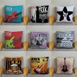 Kissen Gitarrenmusikband Drucke Kissenbezug Retro Rocks Schlafzimmer Covers Home Sofa Dekor Kissenlip für Musiker Geschenk