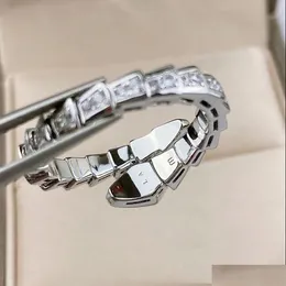 Bandringe Dessengende Ring Männer und Frauen Breite schmale Version Luxurys offen leicht zu verformen Lady Sier Snake Plated Light Bone FL Diamond Otjli