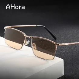 Ahora Glass Brown Lens Reading Glasses Half Frame Scratch Prosbyopia Glasses Anti Blue Light Eyewear Diopters 1.0〜4.0 240415