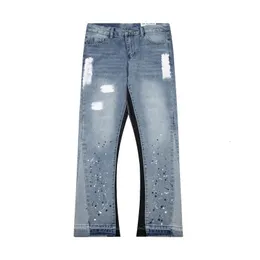 High Street Street Inchiostro Spruzzato jeans patchwork per uomini e donne marca alla moda americana dritta slim micro-paletti 240420