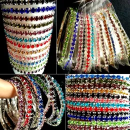 Strands 50pcs Exquisite Popular Single Row Full Zircon Inlay Rhinestone Bracelets Elastic Bangle Wrist Girl Accessories Women Jewelry