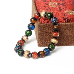 Strands Art Glass Bead Bracelets for Women 10mm Nature Stone Colored Glaz