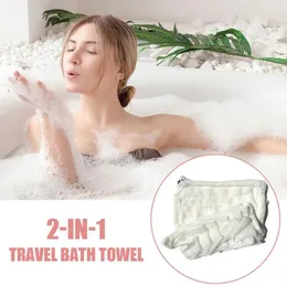 Towel 2-in-1 Bath Loofah Sponge Travel Size Face Scrub With Soft Exfoliator Drawstring Function Dual Cotton Y7b8