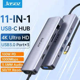 Hubs Jasoz USB C Hub 4K 60Hz Typ C till HDMI 2.0 RJ45 USB 3.0 PD 100W Adapter för MacBook Air Pro iPad Pro M1 PC -tillbehör USB Hub