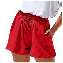 Shorts femininos Moda de linho sólido A-line Linha larga elástica Strap Casual Pants Store Oficial para Mulheres