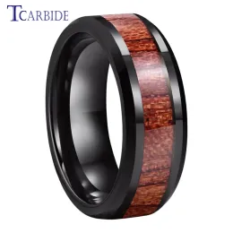 Zespoły 8 mm mężczyzn Women Tungsten Wedding Połączka Rosewood Koa Wood Inlay Ring wielokolorowy wypolerowany wypolerowany wykończenie Klasyczna biżuteria na prezent