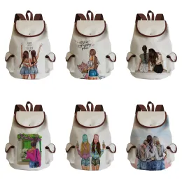 Bolsas personalizadas cartoon fofaturs amigas irmãs impressão linear mulheres mochila bela garota portátil portátil Pacotes sacos de armazenamento de viagem